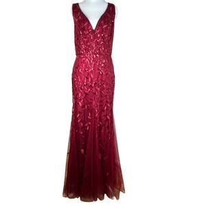 Ever Pretty Red Sequin Embroidered Tulle Mermaid Formal Gown Dress XL US 12